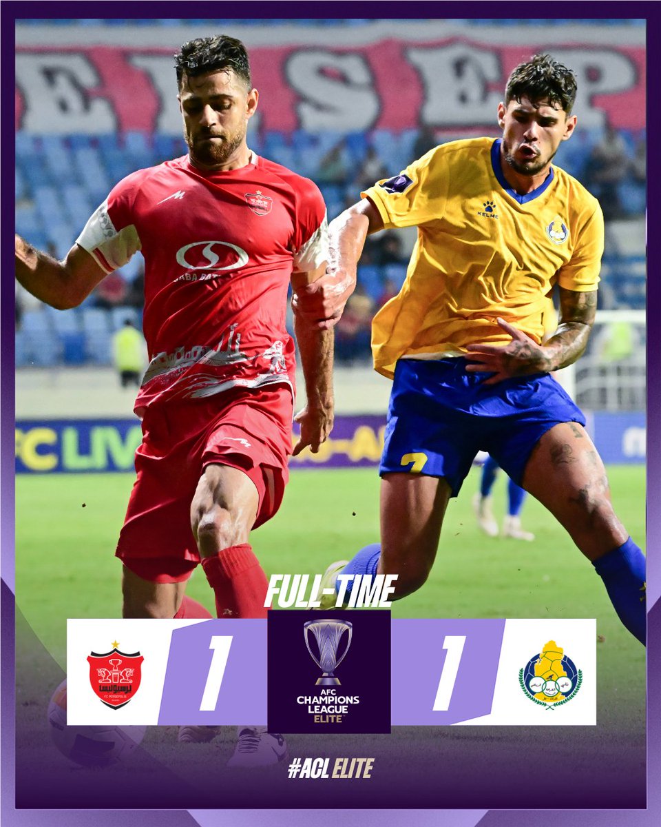 TheAFCCL's tweet photo. FT | 🇮🇷 Persepolis 1️⃣-1️⃣ Al Gharafa 🇶🇦
Persepolis remain winless as Al Gharafa move onto 4 points, keeping hopes of a Round of 16 spot alive 🌟
#ACLElite | #PRSvGHA https://t.co/DdpbfPj5wm