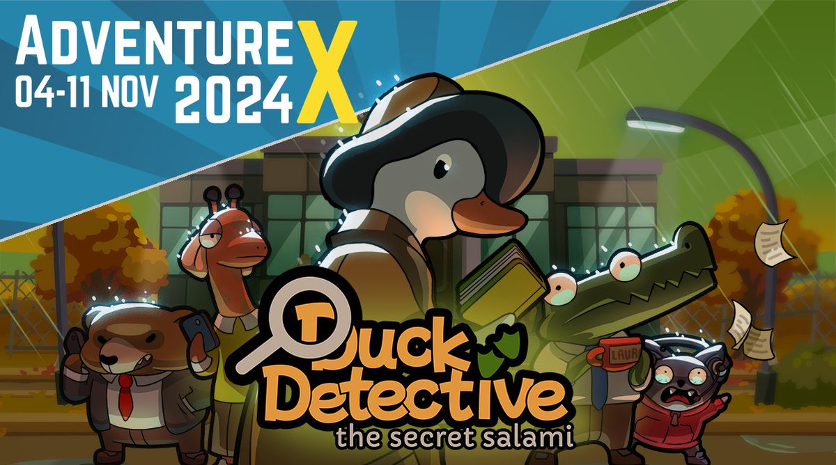 Duck Detective is part of AdventureX on Steam! Check out all the other cool games in the showcase as well:
🔗store.steampowered.com/sale/adventure…

#duckdetective #duckdetectivethesecretsalami #indiegame #indiedev #advx24