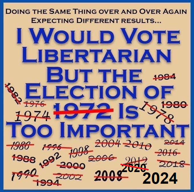 The only way to break the cycle is to actually vote #LIbertarian!

Come on, do it.  You'll feel better.  🤠

#Election2024