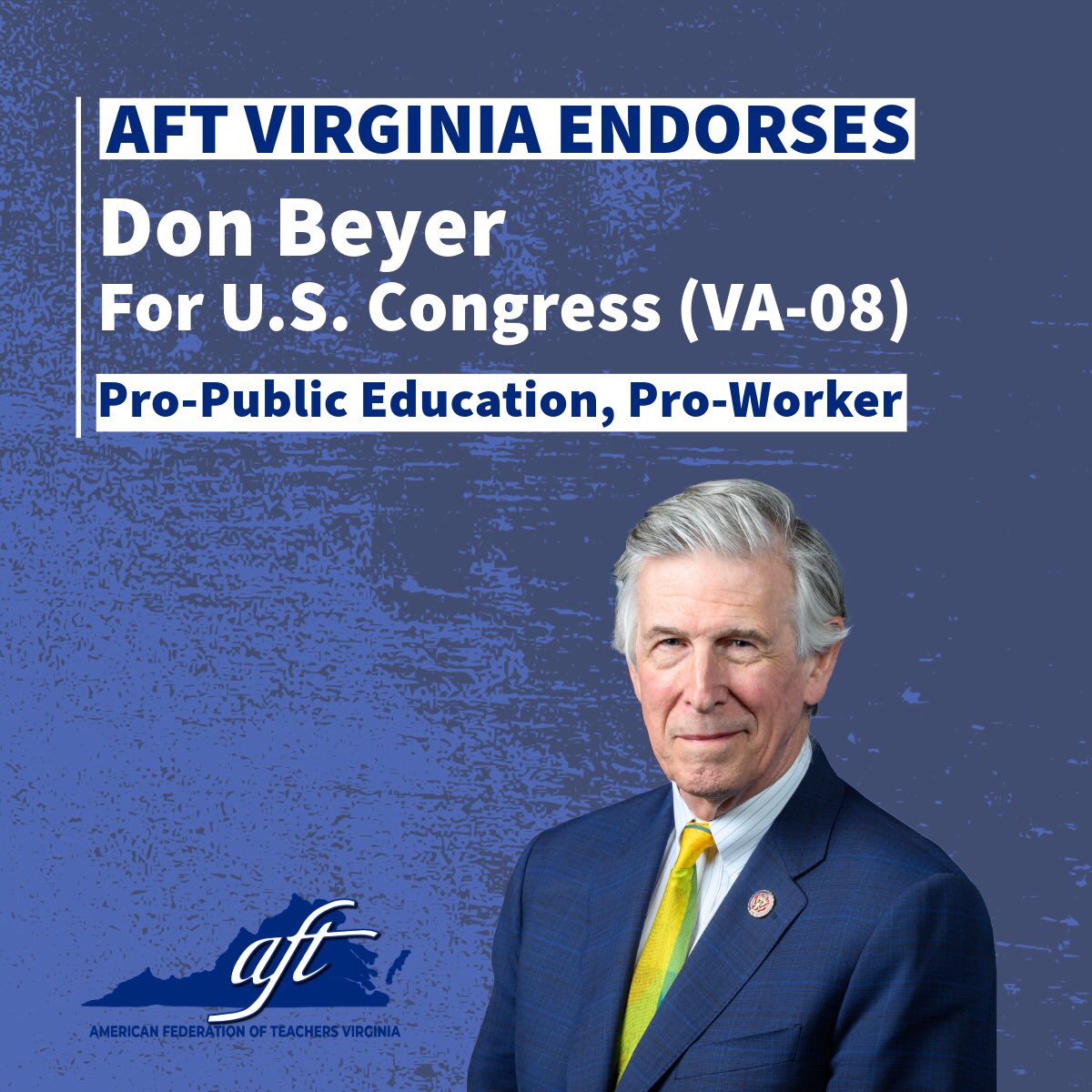 Make sure to vote tomorrow for pro-public education, pro-worker candidates like <a href="/DonBeyerVA/">Don Beyer</a>.