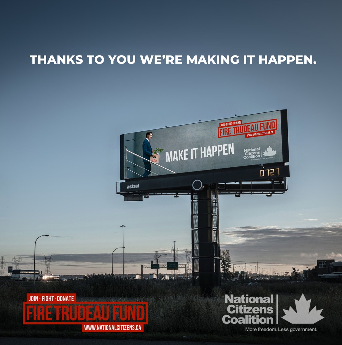 NEW: Our #FireTrudeau billboards have now expanded to the Gardiner Expressway digital billboard network in Toronto, where they'll reach hundreds of thousands of commuters each day.

Trudeau broke Canada. Help "Make It Happen" at the ballot box. Sign: nationalcitizens.ca/firetrudeau