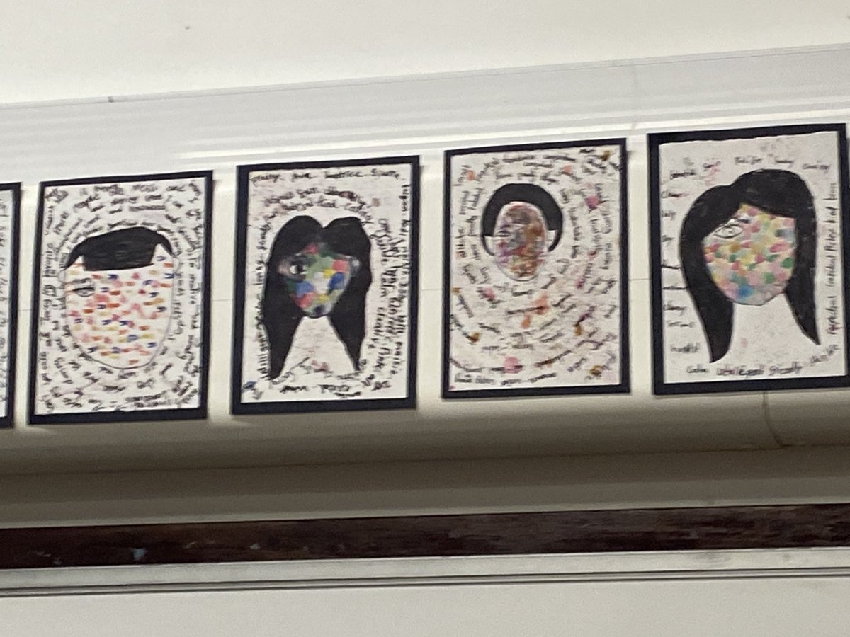 I’ve finally got round to displaying these gorgeous self portraits of my class. Beautiful master pieces by my talented little team in year 6. #rjpalacio #year6 #primaryart #wonder