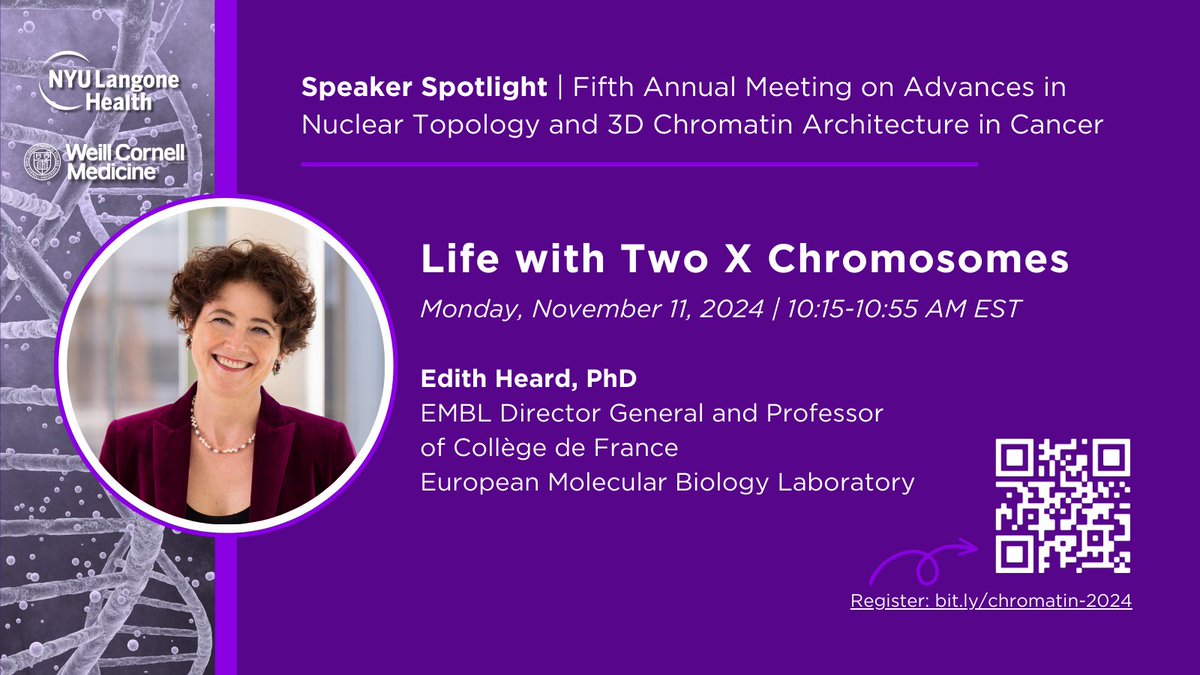 With just 1 week to go, here’s our final speaker spotlight for #chromatin2024! 🎤 Dr. Edith Heard, Director General of EMBL, will share about the world of X-chromosome inactivation and how 3D genome structures influence gene escape from XCI. Don’t miss it! bit.ly/chromatin-2024