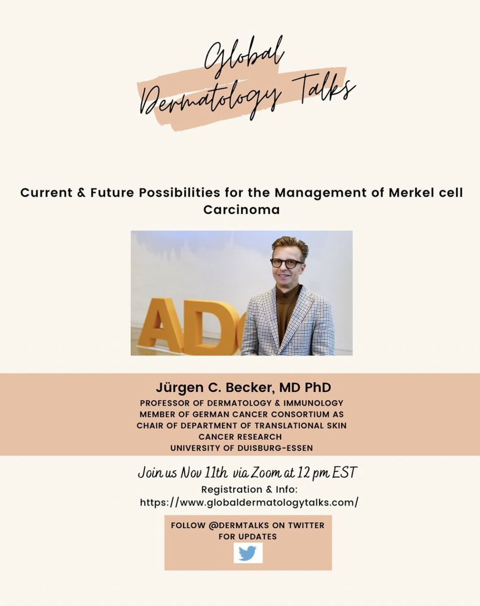 🚨 Join us for an insightful seminar on Merkel Cell Carcinoma with Dr. Jürgen Becker! 🌟

🗓️ Date: Monday, November 11th
🕛 Time: 12 PM EST

Discover current and future possibilities in managing this challenging cancer. You don't want to miss this talk!