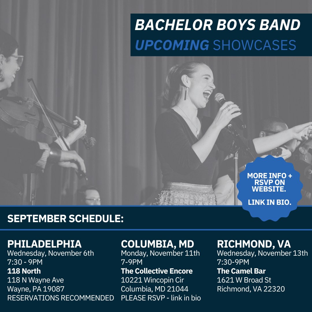 bachelorband's tweet photo. Happy November, friends! We're excited to be performing showcases this month and looking forward to meeting you all. If you're coming to our showcase in Columbia, make sure to RSVP through link in bio. 🎶 https://t.co/rxob7yx4tg