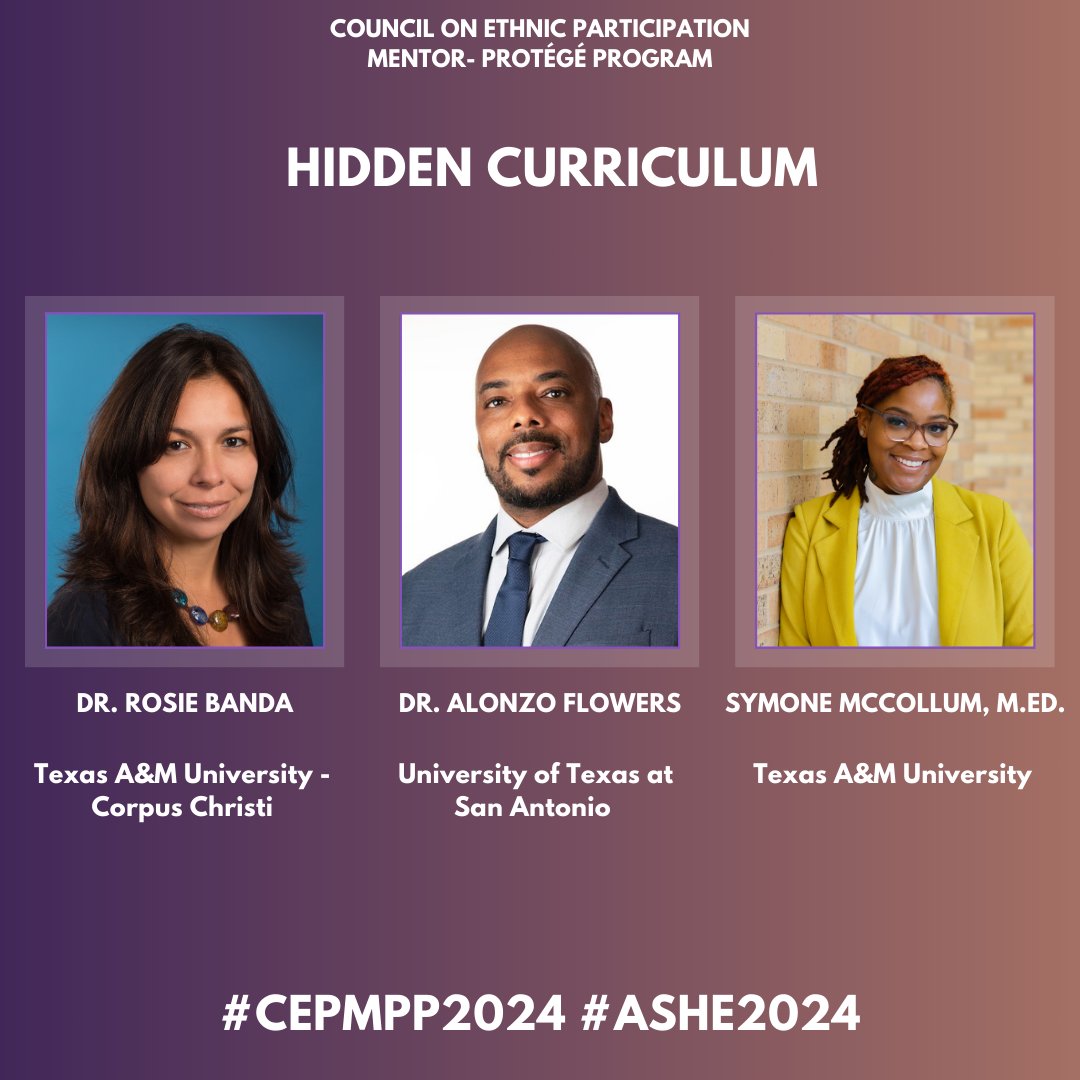ASHE CEP_MPP (@cep_mpp) on Twitter photo Have you ever heard of this thing called the "hidden curriculum"?
Join us on Friday to discuss/unpack it with Dr. Banda, Dr. Flowers, and our very own CEP MPP Grad Rep (and soon-to-be Doc 🤩), <a href="/theescholarjawn/">Dr. Symone 🤍</a>!
#CEPMPP2024 #ASHE2024 Have you ever heard of this thing called the "hidden curriculum"?
Join us on Friday to discuss/unpack it with Dr. Banda, Dr. Flowers, and our very own CEP MPP Grad Rep (and soon-to-be Doc 🤩), <a href="/theescholarjawn/">Dr. Symone 🤍</a>!
#CEPMPP2024 #ASHE2024