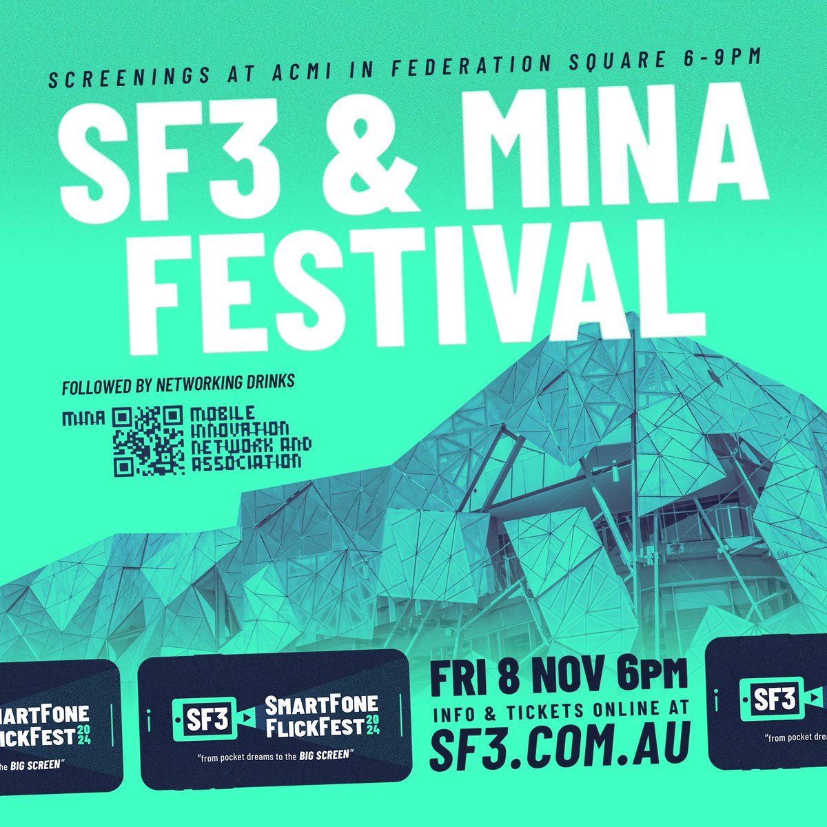 Melbourne we are coming for you THIS Friday 8th Nov!!! Come out to ACMI in Fed Square from 6-9pm to see some of the best smartphone films from across the world from two of the top smartphone film fests - <a href="/MINAmobile/">[ MINA ]</a> &amp; us! events.humanitix.com/mina-and-sf3-s…