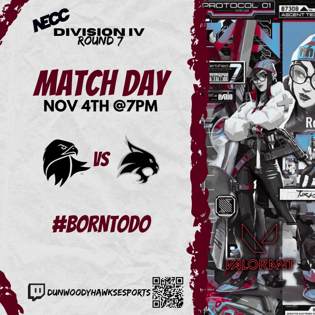 DunwoodyHawks's tweet image. VALORANT PREMIERS @ 7PM
Dunwoody Hawks VS. Texas State University

twitch.tv/DunwoodyHawksE…

#borntodo
-
-
-
-
-
#necc #neccesports #esports #valorant #fpsgames #communitygaming #gamerlife #competitivegaming #DunwoodyHawks
