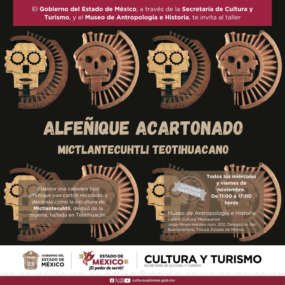 MAHedomex's tweet photo. ¡Esta semana iniciamos con nuestro taller del mes de noviembre!

ALFEÑIQUE ACARTONADO 💀👺

📅 Todos los miércoles y viernes de noviembre.
⏰ A partir de las 11:00 am.
🥰 Actividad gratuita. https://t.co/ZAZTceL5vU