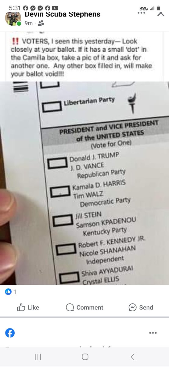 There's a dot in Kamalas box does it effect the ballot