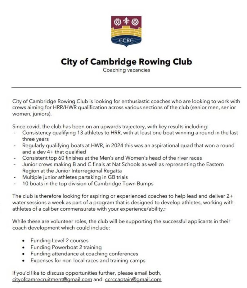 City of Cambridge Rowing Club (@cityrc) on Twitter photo Ready to grow, coach and lead with <a href="/CityRC/">City of Cambridge Rowing Club</a> - come join us on the River Cam.
Details on our website
#Cambridge #Rowing <a href="/BritishRowing/">British Rowing</a> <a href="/BR_Coach_Ed/">British Rowing Learning, Education and Development</a> Ready to grow, coach and lead with <a href="/CityRC/">City of Cambridge Rowing Club</a> - come join us on the River Cam.
Details on our website
#Cambridge #Rowing <a href="/BritishRowing/">British Rowing</a> <a href="/BR_Coach_Ed/">British Rowing Learning, Education and Development</a>