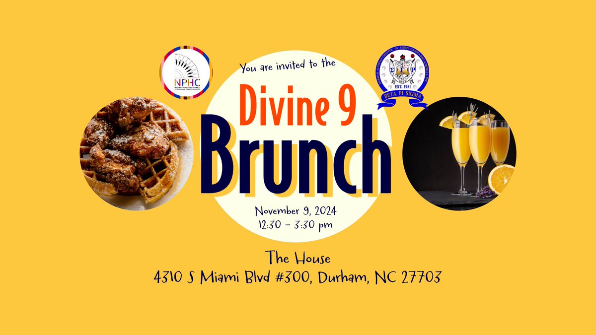 #NPHCDOCommunity | The National Panhellenic Council of Durham &amp; Orange Counties and the Beta Pi Sigma chapter of Sigma Gamma Rho Sorority, Inc. will host a D9 Brunch on Saturday, November 9th from 12:30 to 3:30 p.m. at The House. | RSVP: tinyurl.com/NPHCDOD9Brunch…