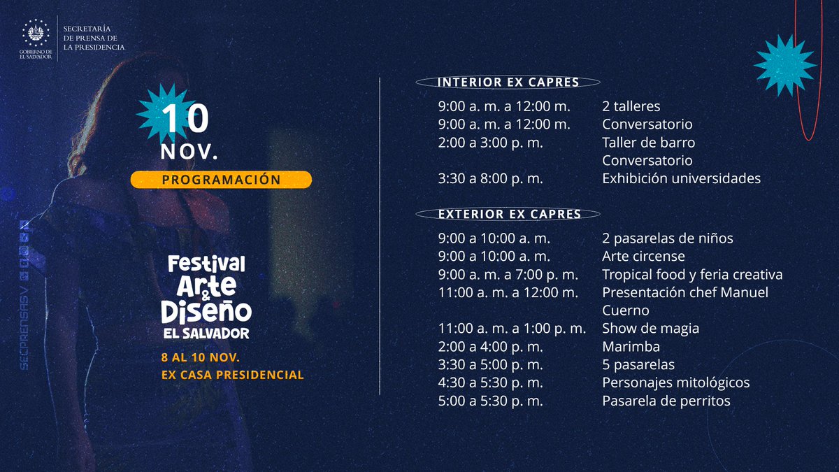 SecPrensaSV's tweet photo. #FestivalDeArteYDiseño | El Gobierno del Presidente @nayibbukele realizará el Festival de Arte y Diseño en las instalaciones de la ex Casa Presidencial, en el barrio San Jacinto, San Salvador, del 8 al 10 de noviembre. #SecretaríaDePrensa https://t.co/xbI4mcb0AY