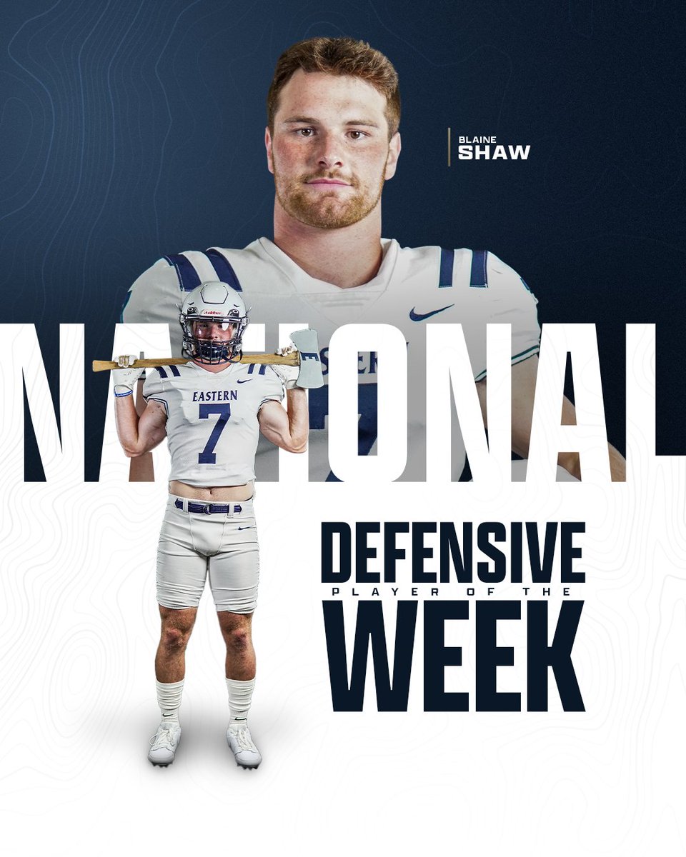 EOUAthletics's tweet photo. 𝑩𝑳𝑨𝑰𝑵𝑬 𝑺𝑯𝑨𝑾.. 𝑫𝑨𝑾𝑮
After recording 19 tackles and 2 fumble recoveries in his game against the College of Idaho, Blaine Shaw has been recognized as the NAIA Football National Defensive Player of the Week!
#MountUp | #EOUfb https://t.co/9h370gcaqR