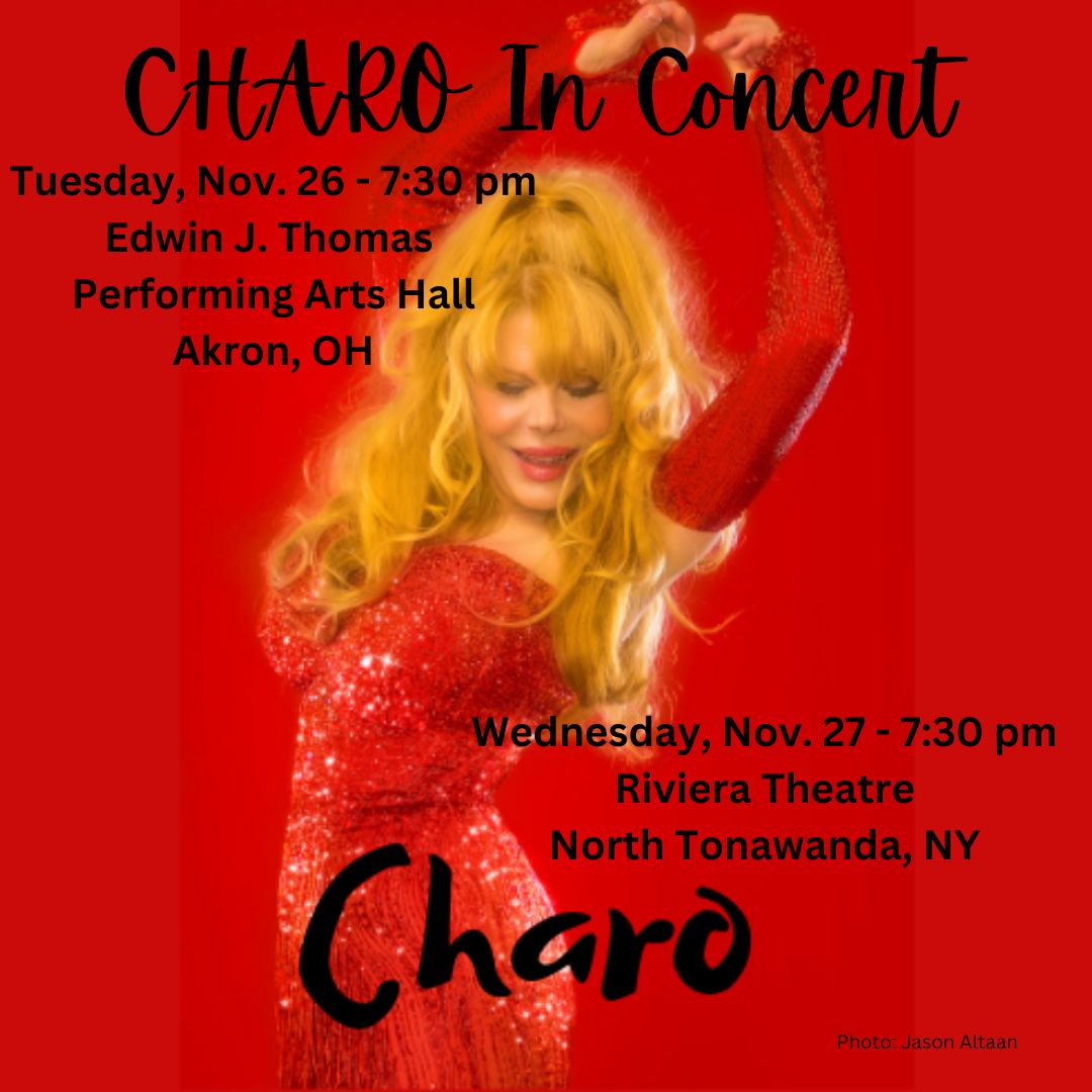 Charo Cuchi Cuchi (@charocuchicuchi) on Twitter photo Hola amigos, I'm so happy to be back on the road, taking my show to Edwin J Thomas Performing Arts Hall at <a href="/uakron/">The University of Akron</a> on Nov. 26 and <a href="/trriviera/">Riviera Theatre</a> Riviera Theatre in No. Tonawanda, NY, on Nov. 27 at 7:30 pm. I can't wait to see you there! Ole! Hola amigos, I'm so happy to be back on the road, taking my show to Edwin J Thomas Performing Arts Hall at <a href="/uakron/">The University of Akron</a> on Nov. 26 and <a href="/trriviera/">Riviera Theatre</a> Riviera Theatre in No. Tonawanda, NY, on Nov. 27 at 7:30 pm. I can't wait to see you there! Ole!