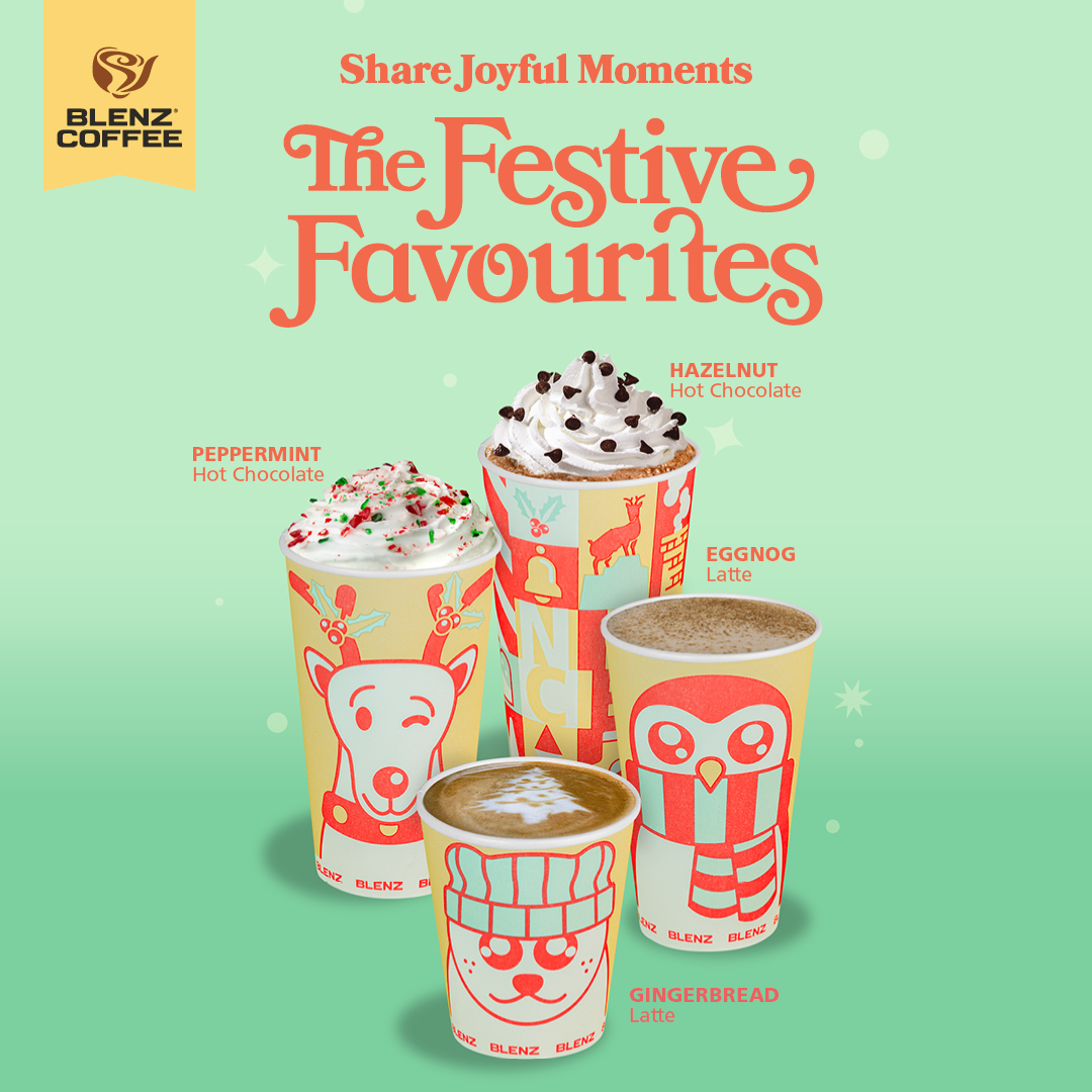 BlenzCoffee's tweet photo. Ready for round two of holiday magic? 🎄✨ Our Festive Favourites are back, now in our new holiday cups!

Whether you're feeling a little 𝙉𝙖𝙪𝙜𝙝𝙩𝙮 or extra 𝙉𝙞𝙘𝙚, these playful, whimsical cups are the perfect way to show off your holiday spirit.

And what better way to break in the new cups than with our cherished seasonal favourites? Indulge in the Eggnog Latte, Gingerbread Latte, Hazelnut Hot Chocolate, Peppermint Hot Chocolate,  — all designed to make every sip taste like the holidays. ☃️🎁

So what will it be — are you feeling 𝙉𝙖𝙪𝙜𝙝𝙩𝙮 or 𝙉𝙞𝙘𝙚 this year? #BlenzHoliday