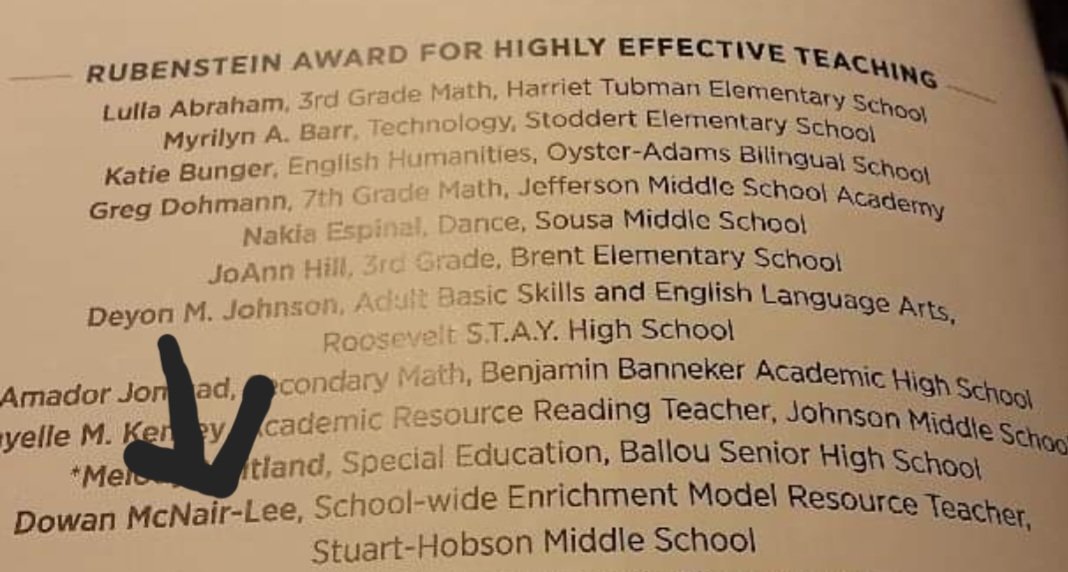 drdmaclee's tweet image. 11 years ago, I was honored by @dcpublicschools as highly effective educator. My career in the district took some twists and turns, but this night, in my pretty gold dress and royal blue pumps, was a highlight.