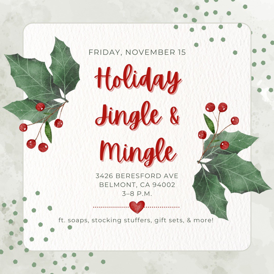 bay area friends, we’d love to see you on 11/15 at our ✨holiday jingle &amp; mingle✨ get some shopping done with us + other vendors, have some light refreshments, and hang out 🥹   DM to rsvp and be entered into an exclusive giveaway! rts welcome :”) #bayarea #shopsmall