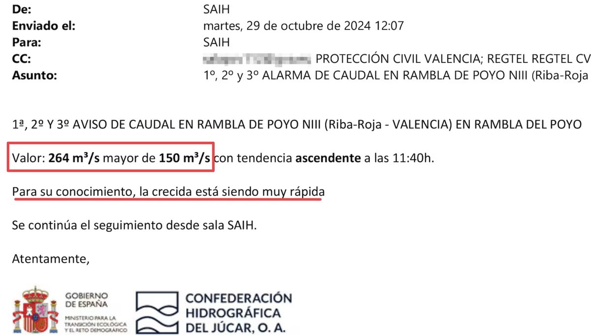 Este es uno de los correos a los que ahora echa la culpa el PP de los retrasos en las alertas.

Que si escueto, que si sin emociones, que si no es la forma...

Sabeis lo que significa SAIH?

saih.chj.es/chj/saih/stati…

SISTEMA AUTOMÁTICO DE INFORMACIÓN HIDROLÓGICA (S.A.I.H.) 🧵