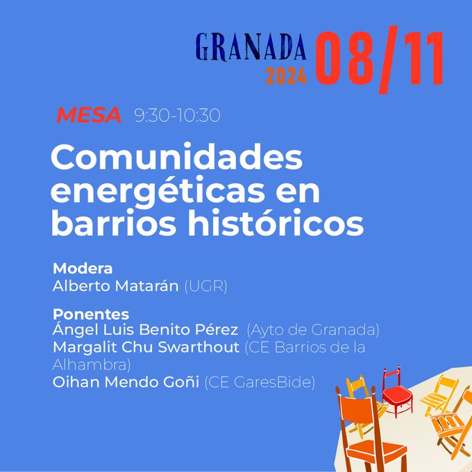 Alberto Matarán Ruiz (@albertomataran) on Twitter photo #GranadaPorlaEnergíaComunitaria
En el III Foro de Iniciativas de Transición Energética desde la Economía Social hablaremos de las oportunidades y retos que tienen las comunidades energéticas en barrios históricos <a href="/CooperaSE/">CooperaSE</a>
La primera mesa:
<a href="/aytogr/">Ayuntamiento de Granada</a>
<a href="/BarriosAlhambra/">Comunidad Energética Barrios de la Alhambra</a>
#GaresBide #GranadaPorlaEnergíaComunitaria
En el III Foro de Iniciativas de Transición Energética desde la Economía Social hablaremos de las oportunidades y retos que tienen las comunidades energéticas en barrios históricos <a href="/CooperaSE/">CooperaSE</a>
La primera mesa:
<a href="/aytogr/">Ayuntamiento de Granada</a>
<a href="/BarriosAlhambra/">Comunidad Energética Barrios de la Alhambra</a>
#GaresBide