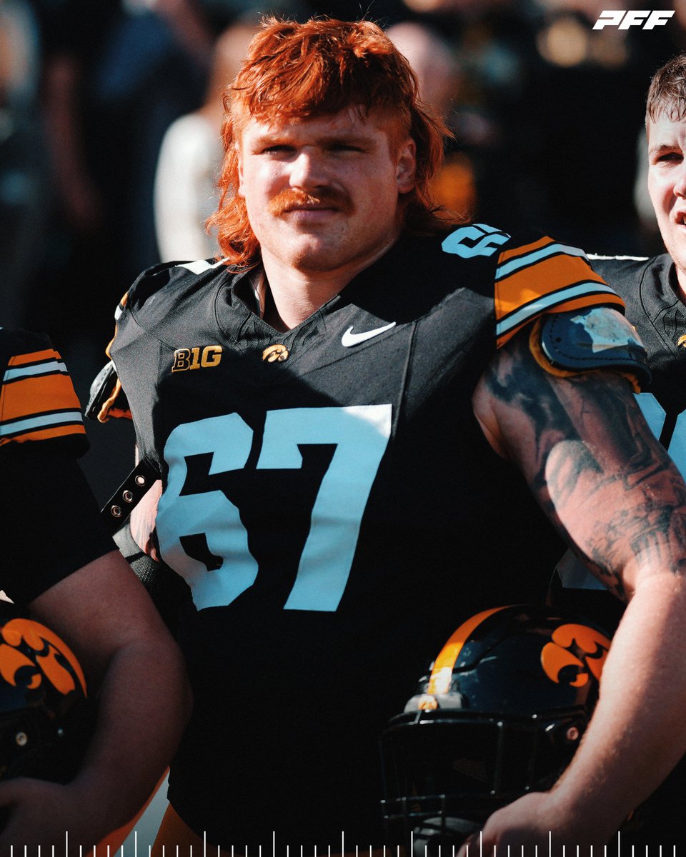 PFF_College's tweet photo. Highest Graded Big Ten Tackle from Week 10:

🟡 Gennings Dunker, Iowa: 82.7

@HawkeyeFootball https://t.co/mlRY8ggA3J