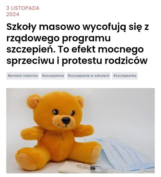 Rodzice w całej Polsce protestują przeciwko akcji szczepień w szkołach.

Na biurka dyrektorów kolejnych placówek trafiają obszerne pisma, w których zatroskani o swoje dzieci rodzice przedstawiają liczne argumenty medyczne i prawne przeciwko akcji szczepień. Sprawę relacjonuje