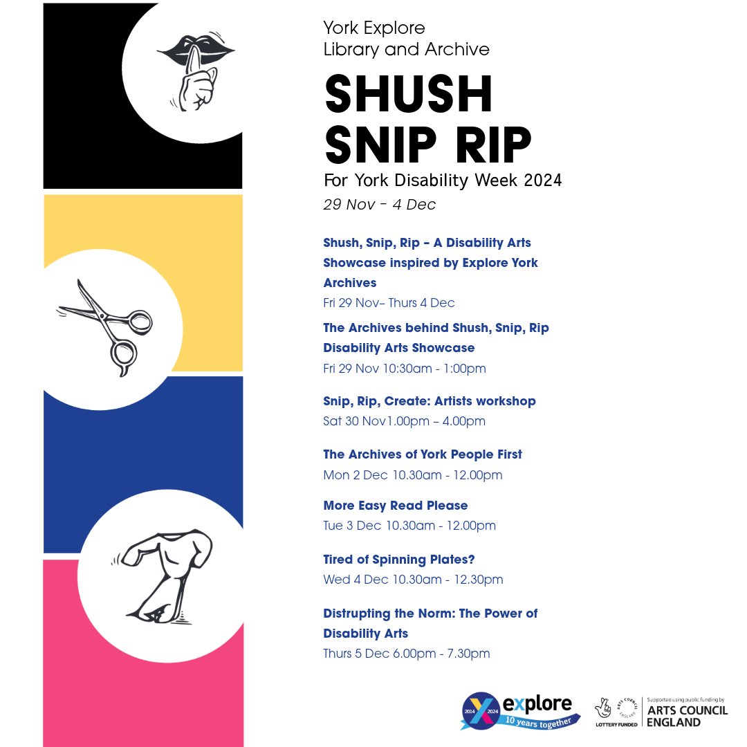 Discover the power of Disability Arts!🌟
Join 'Disrupting the Norm' at York Explore on Dec 5, 6-7:30pm, with <a href="/Pyramid_of_Arts/">Pyramid</a> and <a href="/YorkCreatives/">York Creatives</a> 🗣️
Book your free spot: tickettailor.com/events/explore…

#YorkDisabilityWeek2024 #ExploreTogether #LetsCreate #YDW24