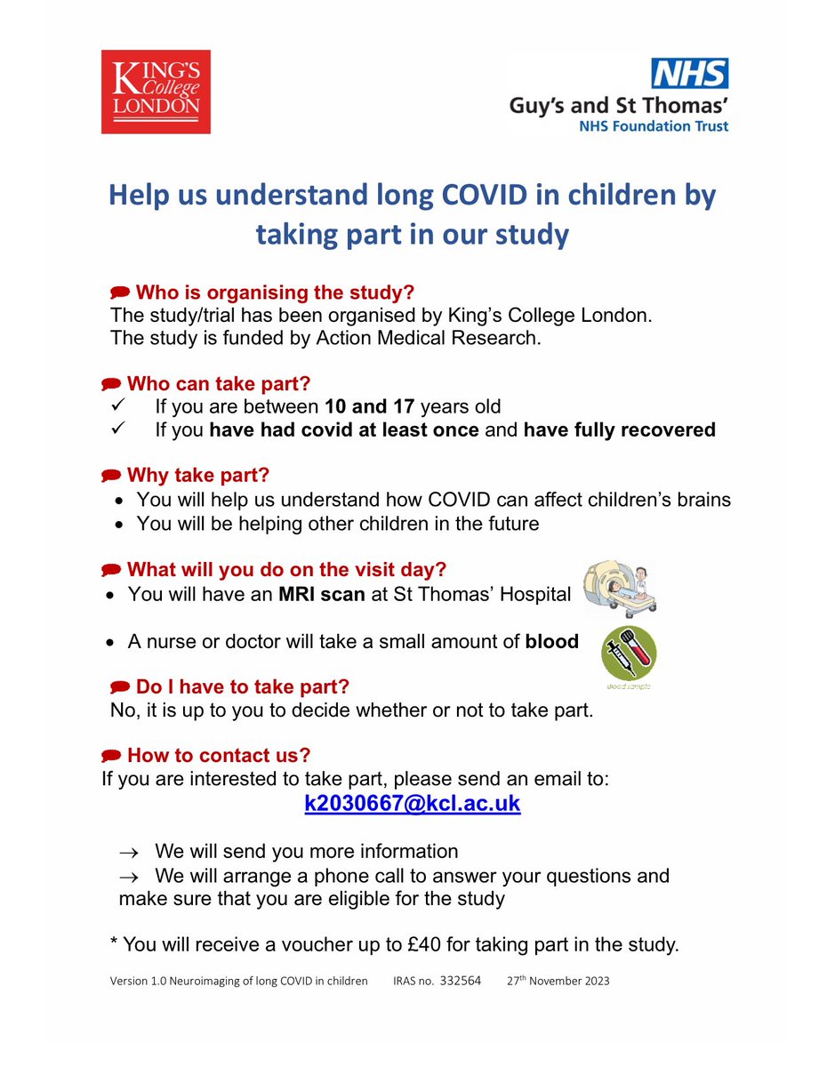 Long Covid Kids / longcovidkids@bsky.social (@longcovidkids) on Twitter photo Research opportunity.
The <a href="/KingsCollegeLon/">King's College London</a> #research team is recruiting #children and young people who have had #COVID but WHO HAVE fully recovered within a few weeks.
Email: k2030667@kcl.ac.uk for more info
#LongCovidKids #LongCovid Research opportunity.
The <a href="/KingsCollegeLon/">King's College London</a> #research team is recruiting #children and young people who have had #COVID but WHO HAVE fully recovered within a few weeks.
Email: k2030667@kcl.ac.uk for more info
#LongCovidKids #LongCovid