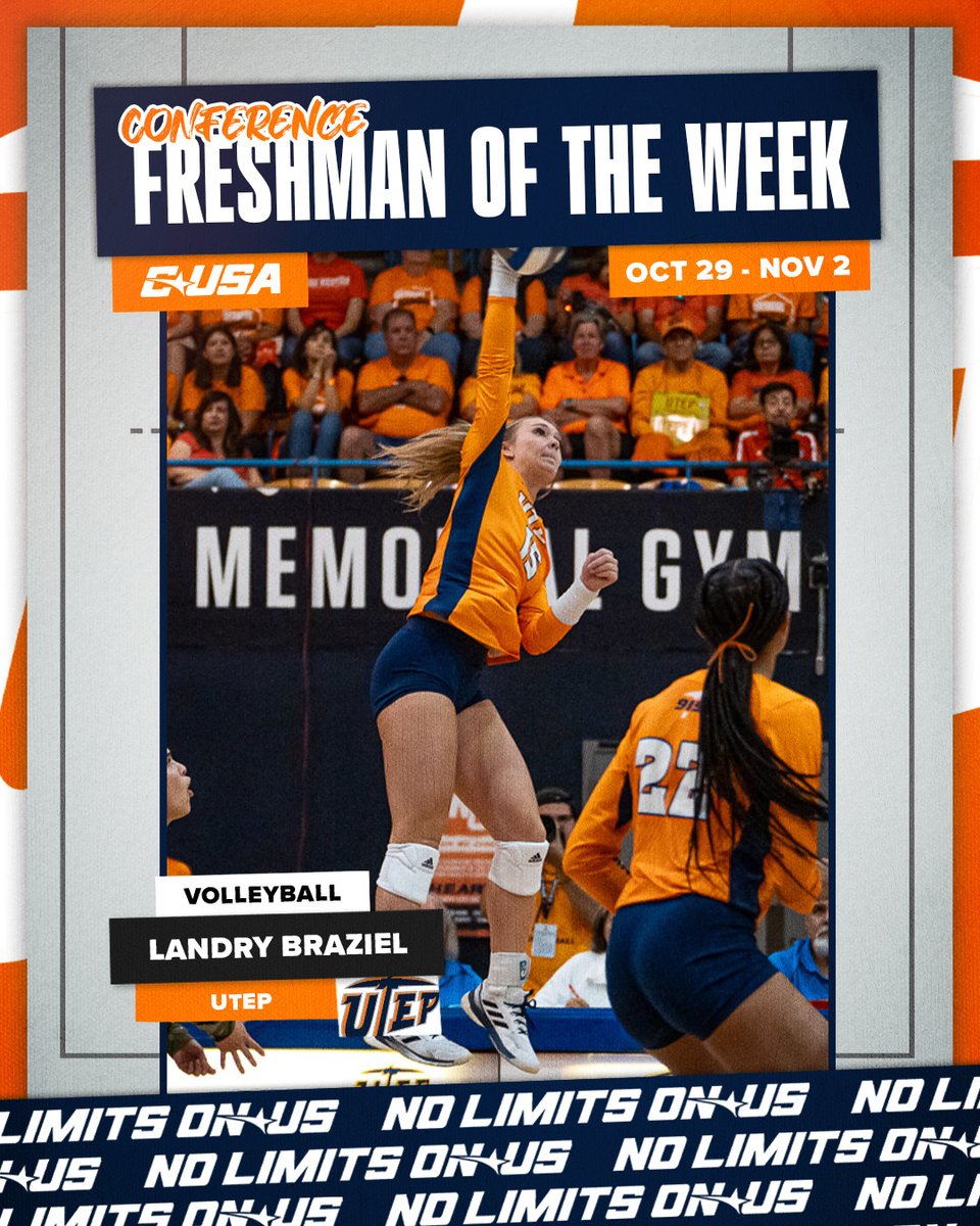 Conference USA (@conferenceusa) on Twitter photo ๐ FRESHMAN OF THE WEEK ๐
Landry Braziel, <a href="/UTEPVB/">UTEP Volleyball</a>
#NoLimitsOnUs | bit.ly/3ArH6NM ๐ FRESHMAN OF THE WEEK ๐
Landry Braziel, <a href="/UTEPVB/">UTEP Volleyball</a>
#NoLimitsOnUs | bit.ly/3ArH6NM