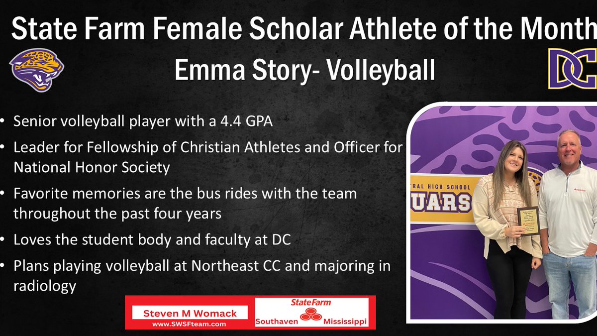 athletics_dc's tweet image. Thank you to Steve Womack (State Farm) for recognizing our Scholar Athletes of October- Emma Story (volleyball) and Vaughn Stackhouse (soccer). Congratulations to these student athletes for excelling on the court/field and in the classroom! @SWSFAGENTMS