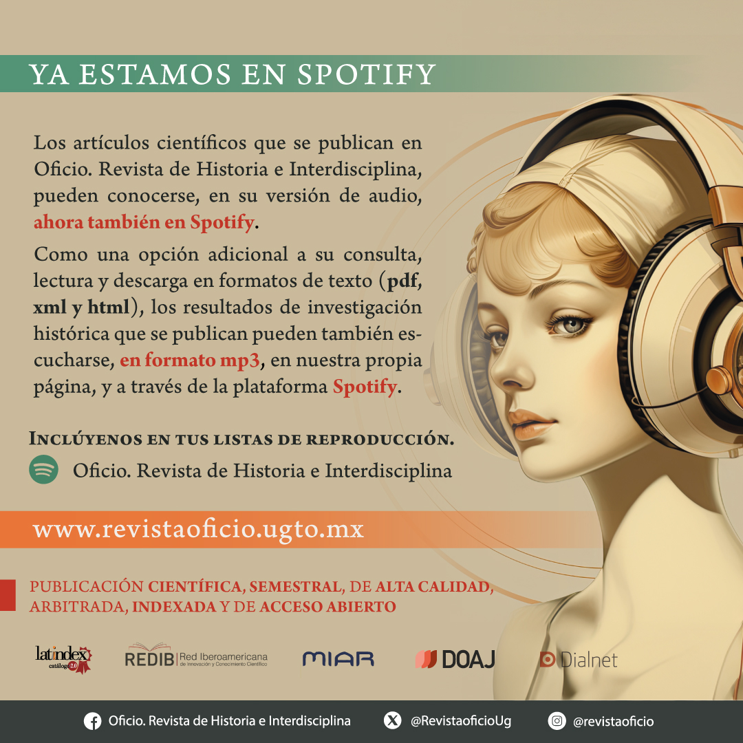 RevistaoficioUg's tweet image. Encuentra el contenido de Oficio. Revista de Historia e Interdisciplina en Spotify. 

🎙Sigue nuestras listas de reproducción.

⬇▶Descarga los archivos de audio desde el sitio web 

#DOAJ #OpenJournalSystems #AccessiblePublishing #Latindex #Historia #revistacientifica