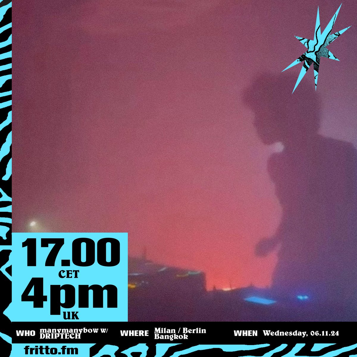 FrittoFM's tweet image. NOW LIVE on fritto.fm
Hosted by #nbtwn
#manymanybow with #DRIPTECH

&quot;Tune in for a 2h raw, visceral exploration of post-club sounds, merging noise, and tropical textures.&quot;