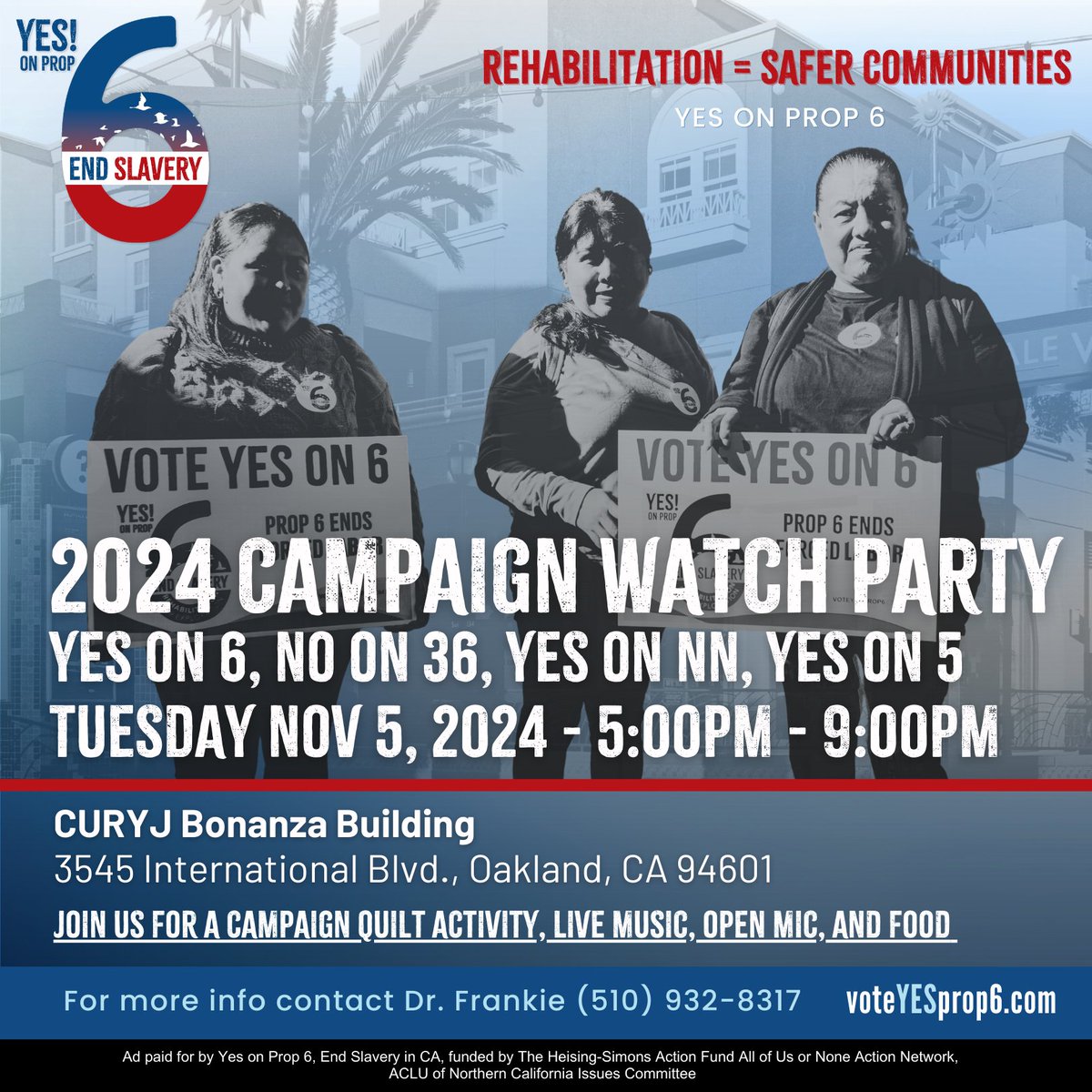AOUONaction's tweet photo. 2024 CAMPAIGN WATCH PARTY! 🥳
Join us in celebrating community-led Election efforts, including Prop 6!

Join us for:
* Live Coverage of the 2024 Election
* Music by DJ Sake 1
* Food
* Campaign Quilt Activity
* Open Mic

RSVP @ https://t.co/go18SbnpV6 💃☑️ https://t.co/4ncBoQX76j