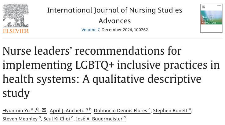 David (Hyunmin) Yu, PhD, AGACNP-BC (he/him) (@hyunmin_yu) on Twitter photo What do nurse leaders (e.g., chief nursing officers) recommend for including LGBTQ+ patients and employees in health systems? Discover their insights on promoting LGBTQ+ inclusivity in healthcare.
<a href="/PennNursing/">Penn Nursing</a> <a href="/PennEidos/">Eidos LGBTQ+ Health Initiative</a> <a href="/Penn_CHOPR/">Center for Health Outcomes and Policy Research</a> <a href="/PennLDI/">Penn LDI</a> <a href="/tweetAONL/">AONL</a>
doi.org/10.1016/j.ijns… What do nurse leaders (e.g., chief nursing officers) recommend for including LGBTQ+ patients and employees in health systems? Discover their insights on promoting LGBTQ+ inclusivity in healthcare.
<a href="/PennNursing/">Penn Nursing</a> <a href="/PennEidos/">Eidos LGBTQ+ Health Initiative</a> <a href="/Penn_CHOPR/">Center for Health Outcomes and Policy Research</a> <a href="/PennLDI/">Penn LDI</a> <a href="/tweetAONL/">AONL</a>
doi.org/10.1016/j.ijns…