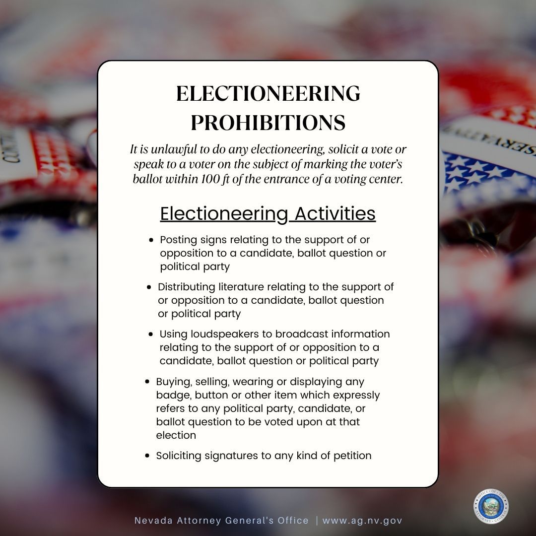 Keep in mind as you prepare to vote on Election Day: the polls are open from 7a.m. to 7p.m.; you have the right to vote if you are still in line as polls close; same day voter registration is available with valid ID; and electioneering is strictly prohibited at voting centers.