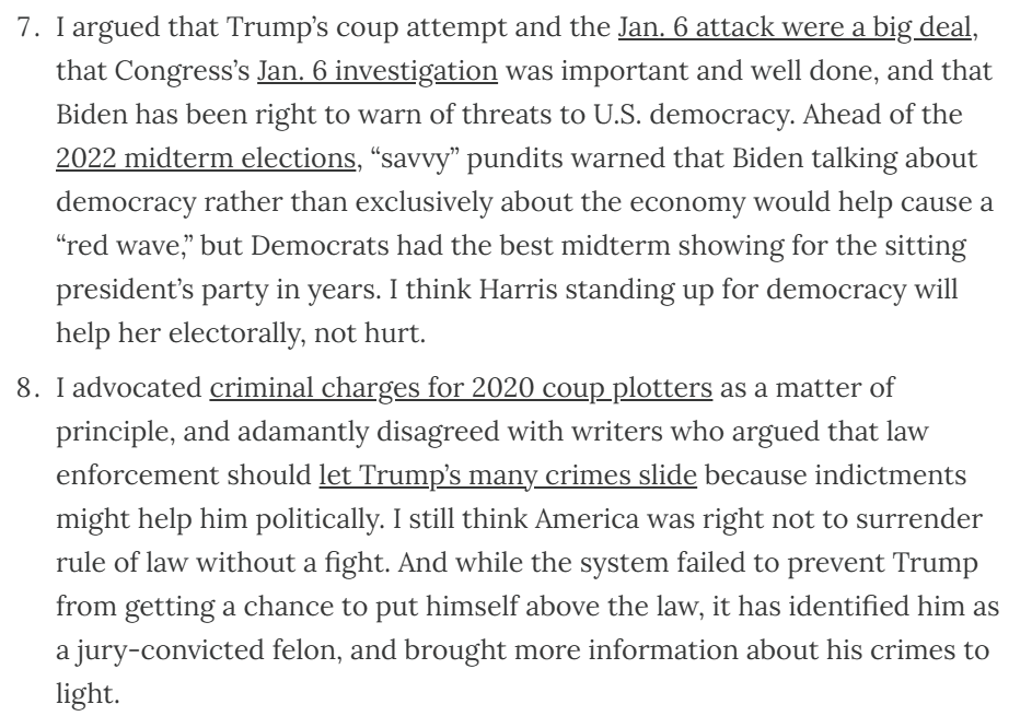 Very much agree with this point from @ngrossman81: Dems needed to run hard against Trump being an insurrectionist and a criminal, and whatever happens in the end, it's hard to see how any of that helped him, despite savvy punditry to contrary
arcdigital.media/p/kamala-harri…