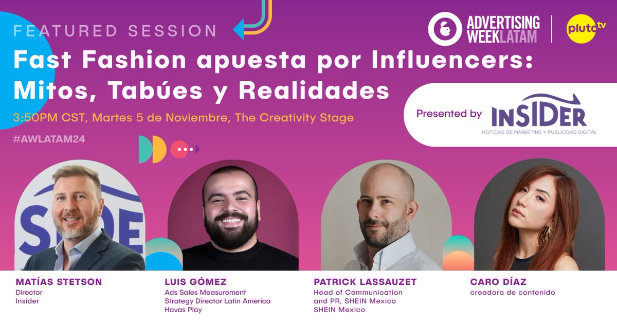 👗 ¿Cómo @Shein_official se ha convertido en un fenómeno digital? 
¡Descúbrelo en esta sesión exclusiva de @InsiderLATAM! 

Exploraremos el poder de las colaboraciones con influencers y cómo Shein, una marca líder en fast fashion, y más. bit.ly/3CdpGoI #AWLATAM24