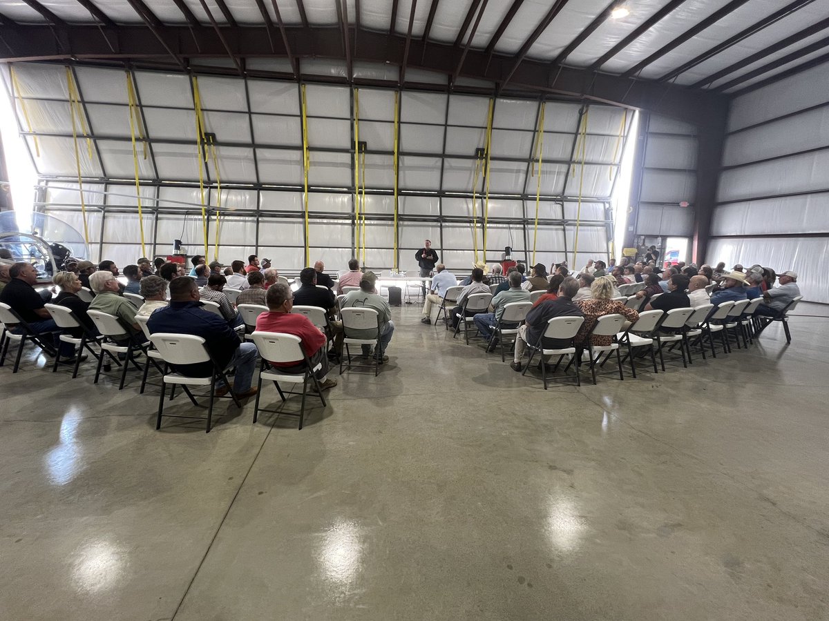 ArFB's tweet photo. .@RepRickCrawford hosted a large group of farmers Monday afternoon to talk about the proposed #FARMAct, explaining the groundwork for what the proposed program would look like legislatively. More than 100 farmers turned out at the Delta Regional Airport, near Colt. https://t.co/2EwF4wMdOF
