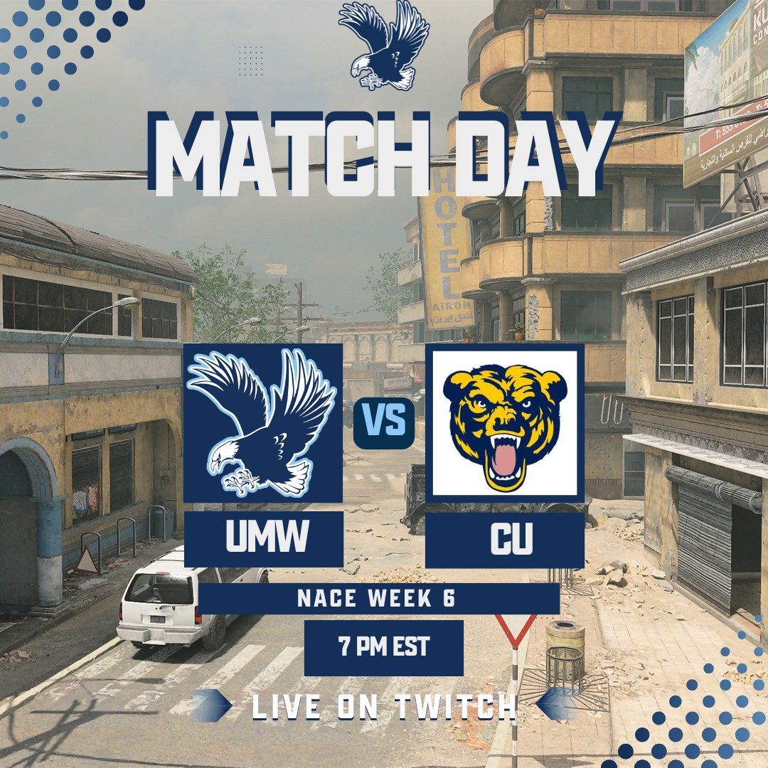 Game time. Join us as Call of Duty takes on <a href="/cubruins_/">Carolina University Athletics</a> in <a href="/NACEsports/">NACE</a> Week 6 at 7 PM!

twitch.tv/umwesports

#GetDirtyGoWash