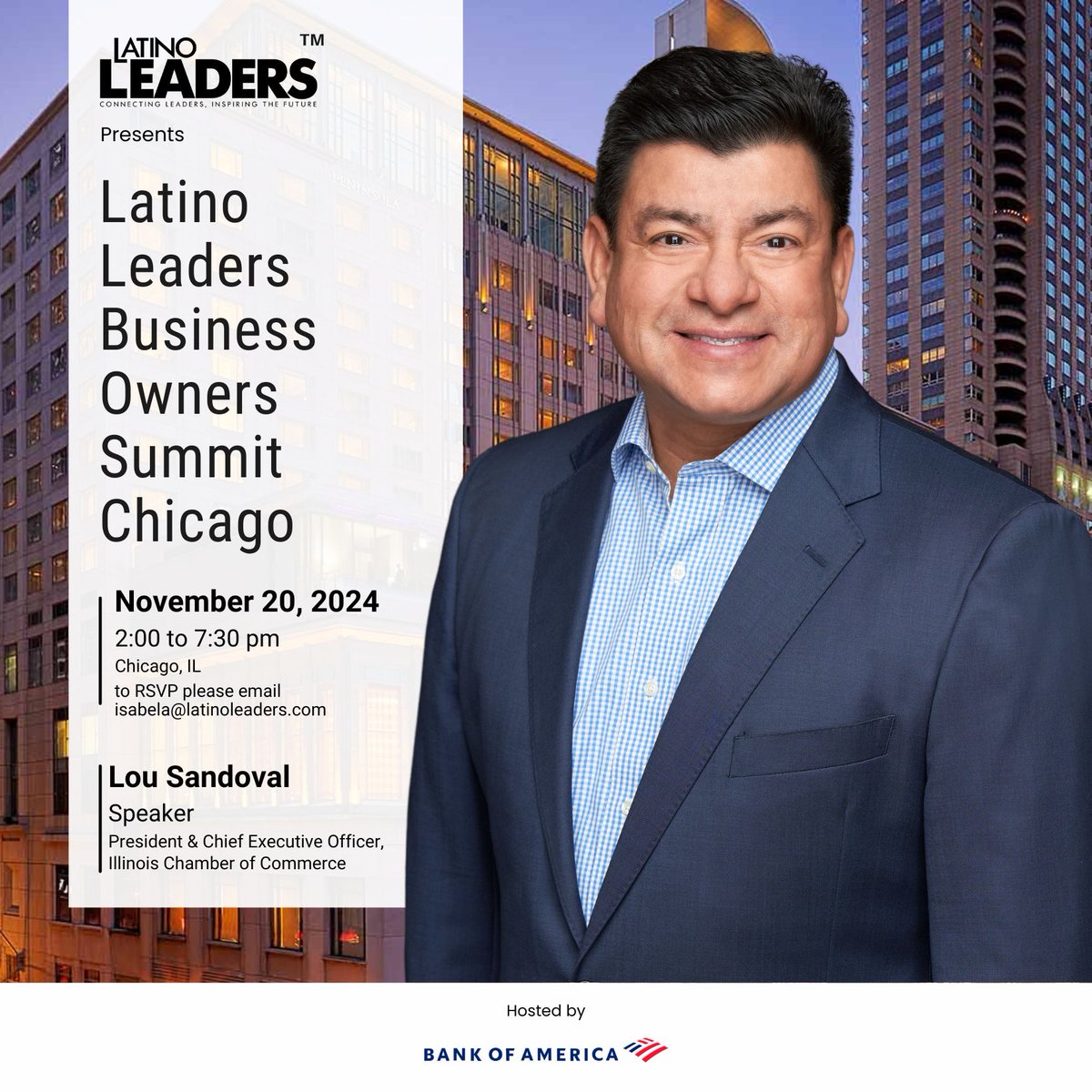 Excited to welcome Lou Sandoval, President &amp; CEO of the Illinois Chamber of Commerce, as a keynote speaker at the Latino Leaders Business Owners Summit Chicago 2024! Join us for insights, networking, and growth strategies.

Nov 20, 2024
Chicago, IL
RSVP: isabela@latinoleaders.com