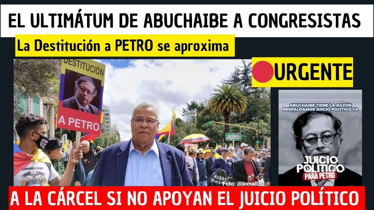 ManuelJVelez's tweet photo. El Ultimátum de ABUCHAIBE líder del Juicio Político a PETRO: Congresista que no vote el juicio a PETRO va a la cárcel por omisión. Nadie está por encima de la constitución. 
Si usted apoya al líder del Juicio ABUCHAIBE 🔴👇RT 
https://t.co/deLbwXTa9r https://t.co/rpkEIpMGXG