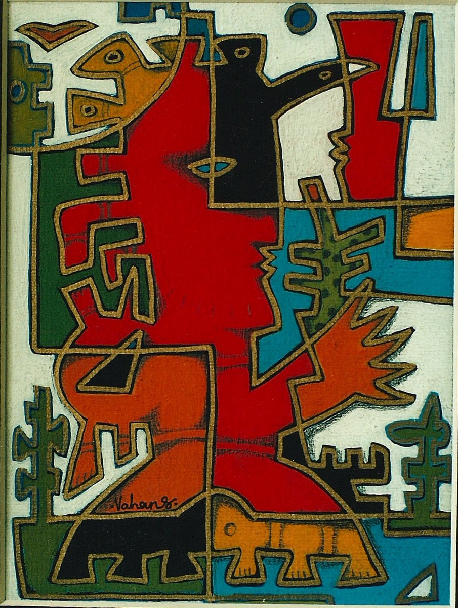 VahanBego's tweet photo. „Ethno Mood”

 ink pen, pencil, gold marker, acrylic on cardboard 
15x28cm https://t.co/1b8jy4qquJ