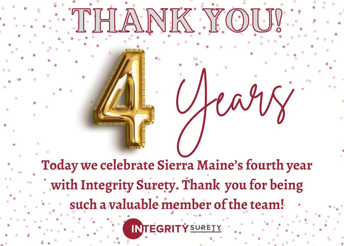 IntegritySurety's tweet photo. Sending a special 'Thank You' to Sierra Maine of our Seattle branch for being such an amazing member of the Integrity Surety team 🎉 🙌 😊 https://t.co/09GSWBIJDW