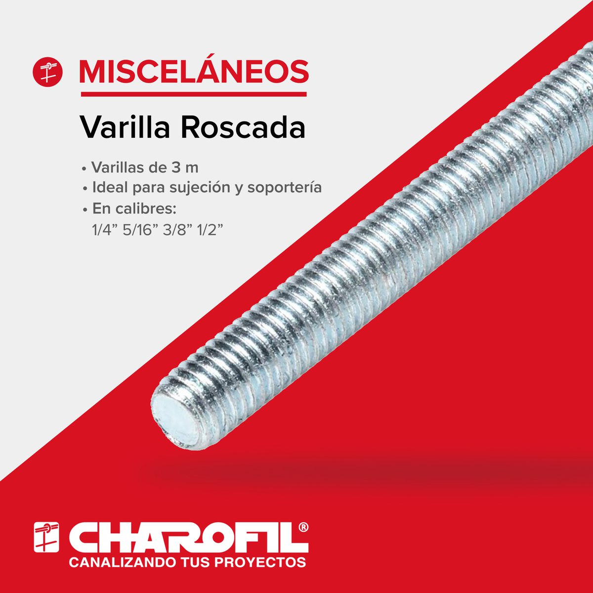 Nuestra varilla roscada es ideal para llevar trayectoria en loza, puedes encontrarla en diferentes diámetros y en acabado electrozincado, perfecto para su uso en edificios comerciales

Conoce los diámetros disponibles en nuestro catálogo:
charofil.mx/recursos-digit…
.
.
.
#Charofil