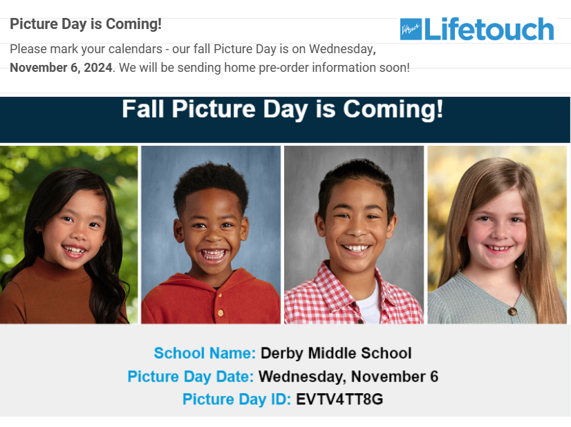 DerbyMiddle_CT's tweet image. School Photos are this Wednesday, November 6th! Dress to Impress. #WeAreDMS