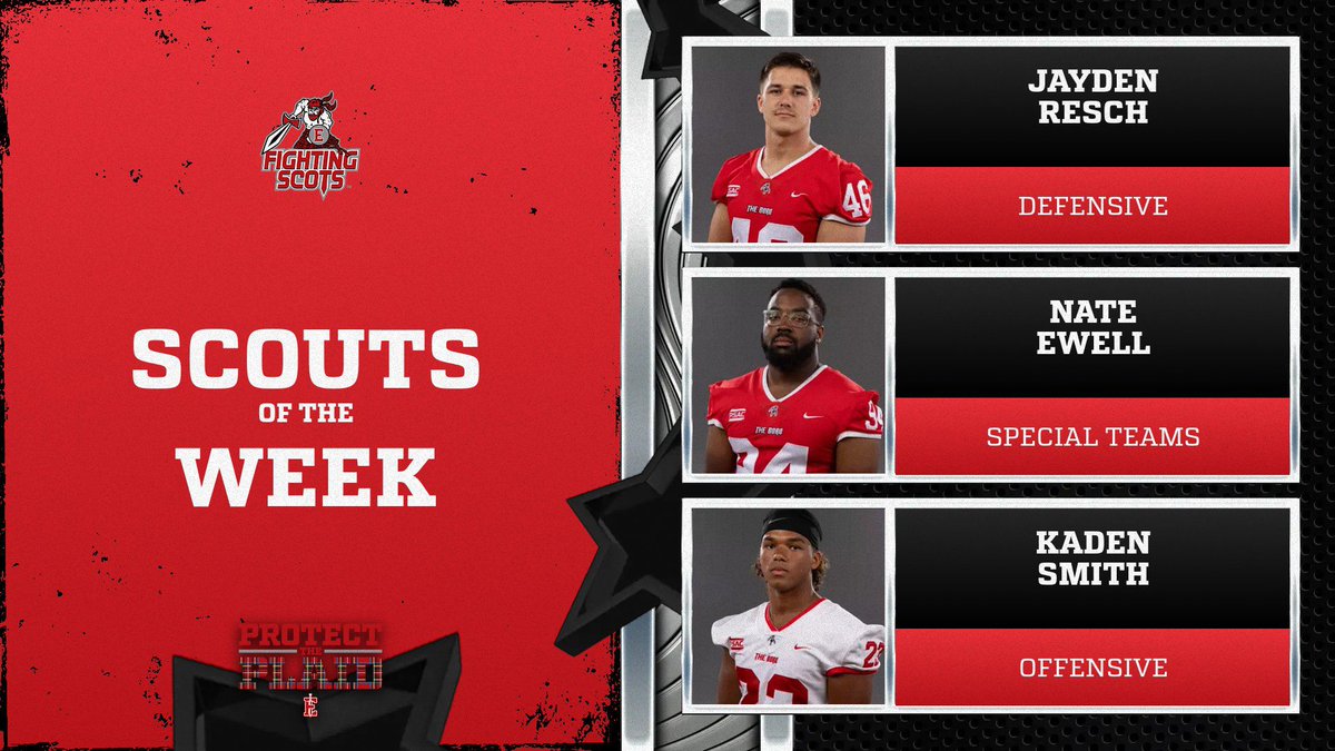After Saturday’s win against Seton Hill, here are your Scouts of the Week: 

Defense - LB #46 Jayden Resch 
Special Teams - LB #94 Nate Ewell 
Offense - RB #23 Kaden Smith