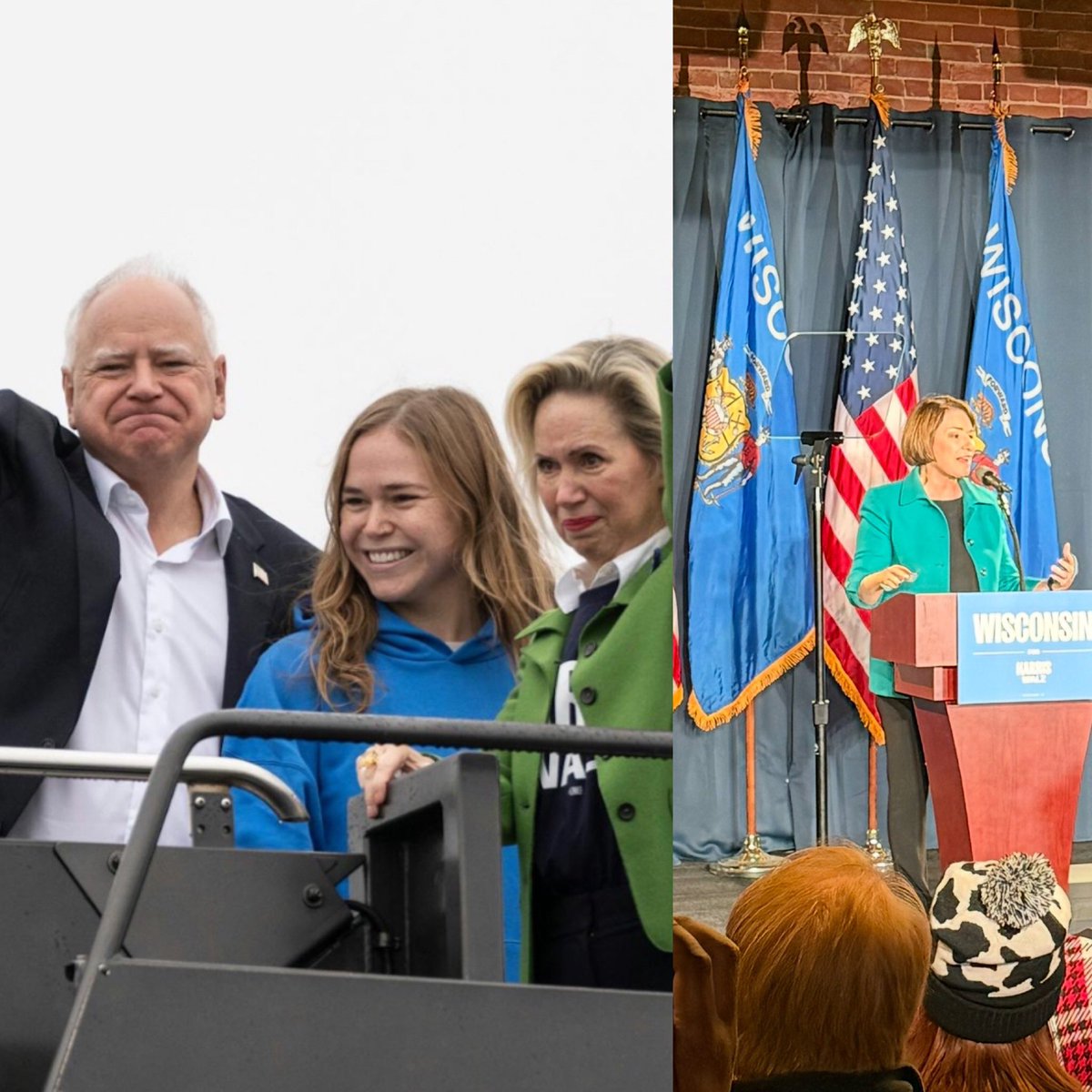 With Gwen&amp;Tim Walz at incredibly exuberant rally in LaCrosse,WI! We’re going to win this! Headed back to MN where (w/all respect to Lake Wobegon)all the women are strong, all the men are good looking, and all the Vice Presidents are above average. 
Walz photo Star/Tribune credit