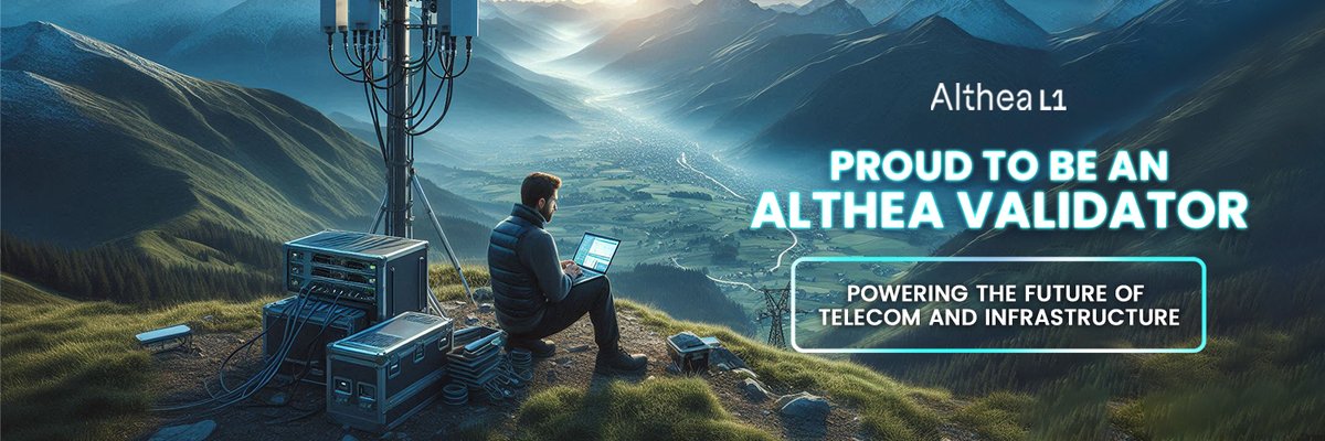 AltheaNetwork's tweet photo. Validators are the backbone of Althea’s decentralized network. 💪 If you’re an Althea validator, display one of our official Twitter banners to let everyone know you're helping power the future of connectivity. Then, tag us and share why you're proud to be an Althea validator!✨ https://t.co/luuRgQWdfq