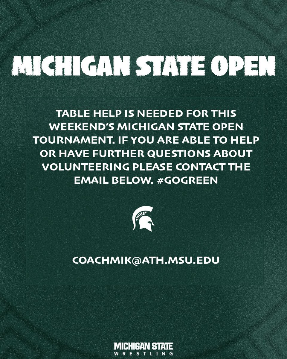 Table help is needed for this weekend’s Michigan State Open. Please read the below post if you can help or have any questions. 

#GoGreen