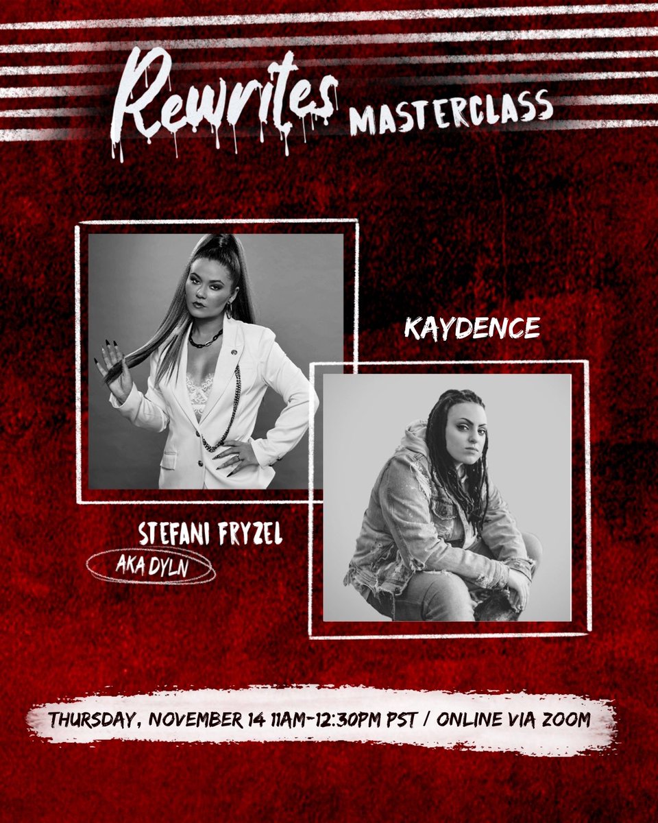 Excited to be launching a new masterclass 11/14! <a href="/StefaniFryzel/">Stefani Fryzel</a> ✨‼️

Join us at The Rewrites Masterclass on NOVEMBER 14th with hit songwriter Kaydence! ✍🏻 to workshop your song &amp; take it to the next level 🔥

‼️Only 3 tickets left‼️ rsvp now: eventbrite.com/e/rewrites-mas…